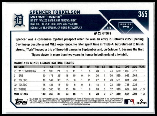 2023 Topps #365 Spencer Torkelson Detroit Tigers