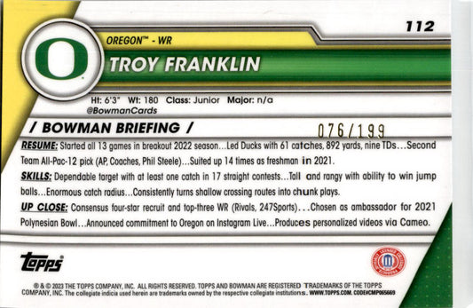 2023 Bowman University Chrome Blue #112 Troy Franklin Oregon Ducks /199
