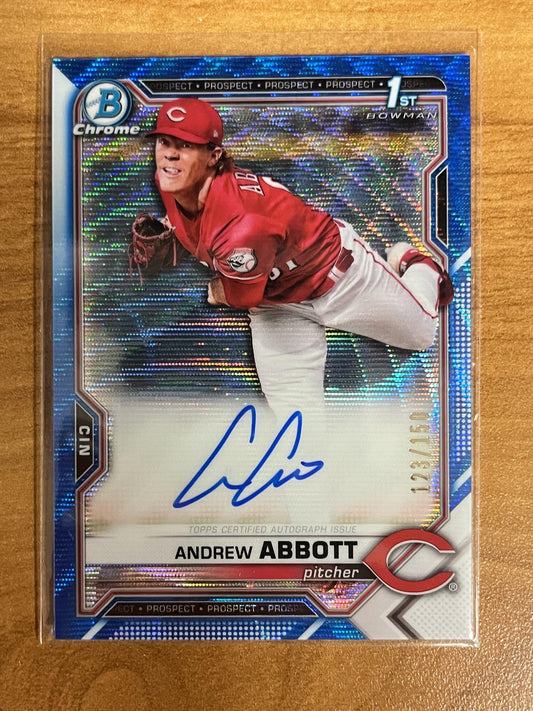 2021 Bowman Draft Auto Blue Wave Refractor #CDA-AA Andrew Abbott Auto #/150 Reds