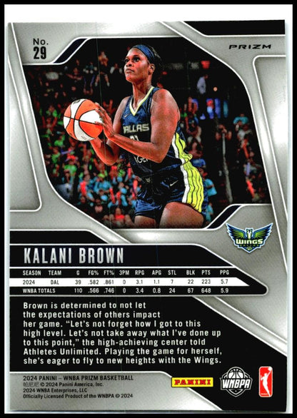 2024 Panini Prizm WNBA Blue Velocity Prizms #29 Kalani Brown Dallas Wings