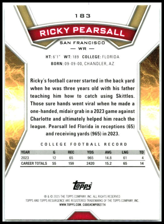 2024 Topps Resurgence #183 Ricky Pearsall Rookie San Francisco 49ers