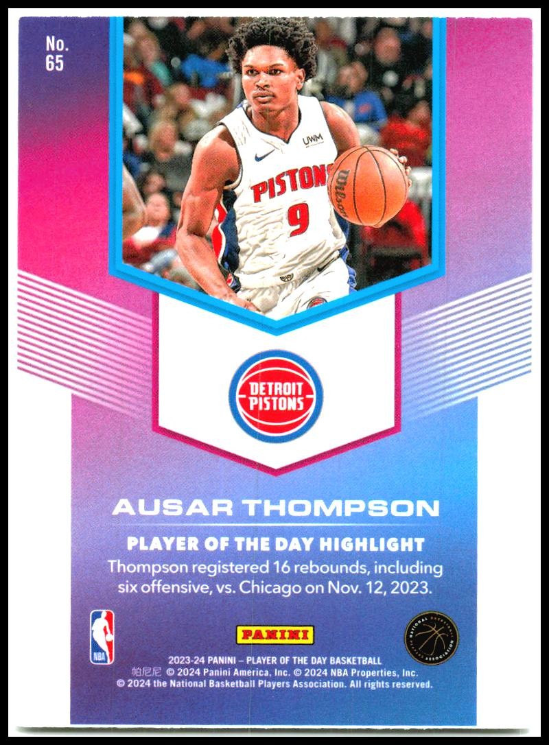 2023-24 Panini Player of the Day #65 Ausar Thompson Detroit