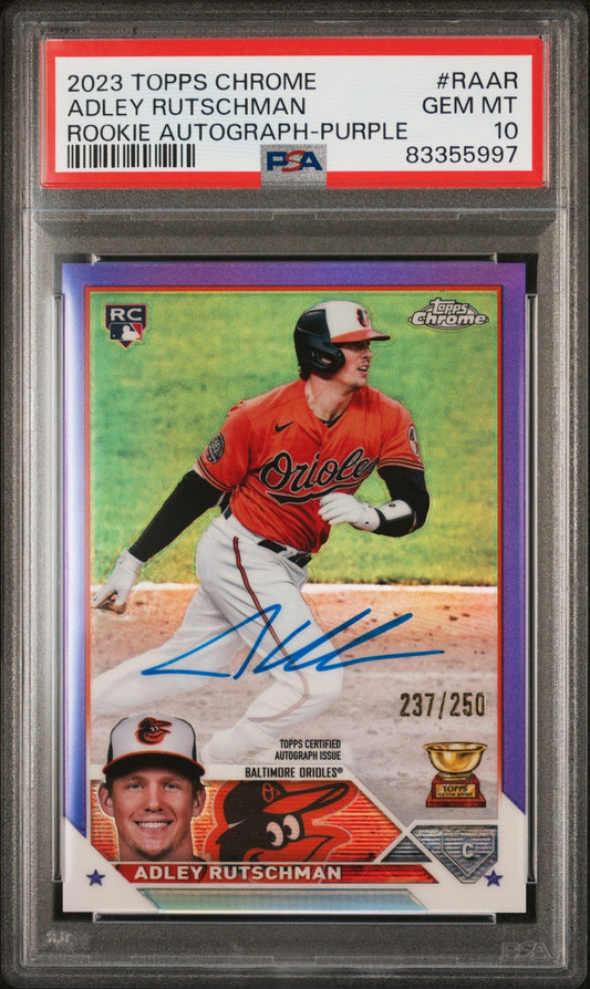 2023 Topps Chrome Rookie Auto Rookie Autograph-Purple Ref #RAAR Adley Rutschman