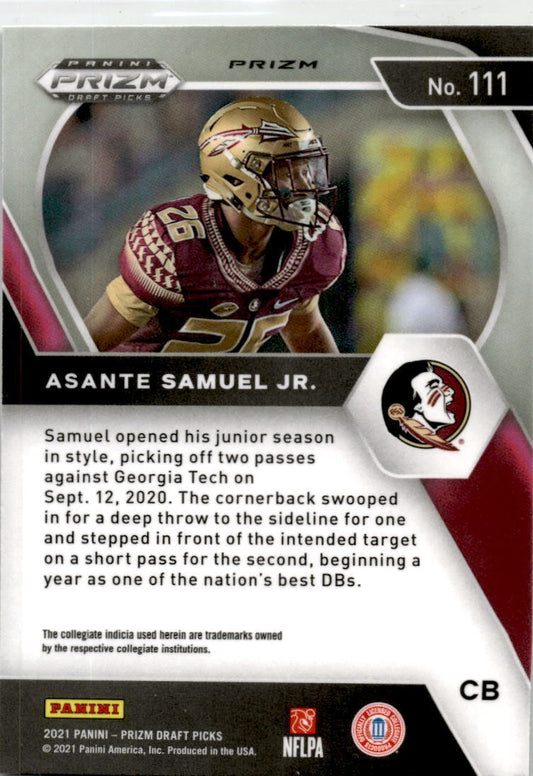 2021 Panini Prizm Draft Picks Green #111 Asante Samuel Jr. Seminoles / Chargers