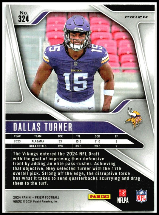 2024 Panini Prizm Lazer #324 Dallas Turner Rookie Minnesota Vikings