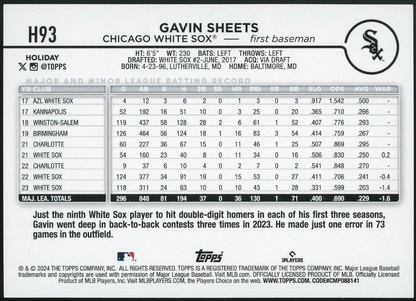 2024 Topps Holiday Silver Glitter #H93 Gavin Sheets