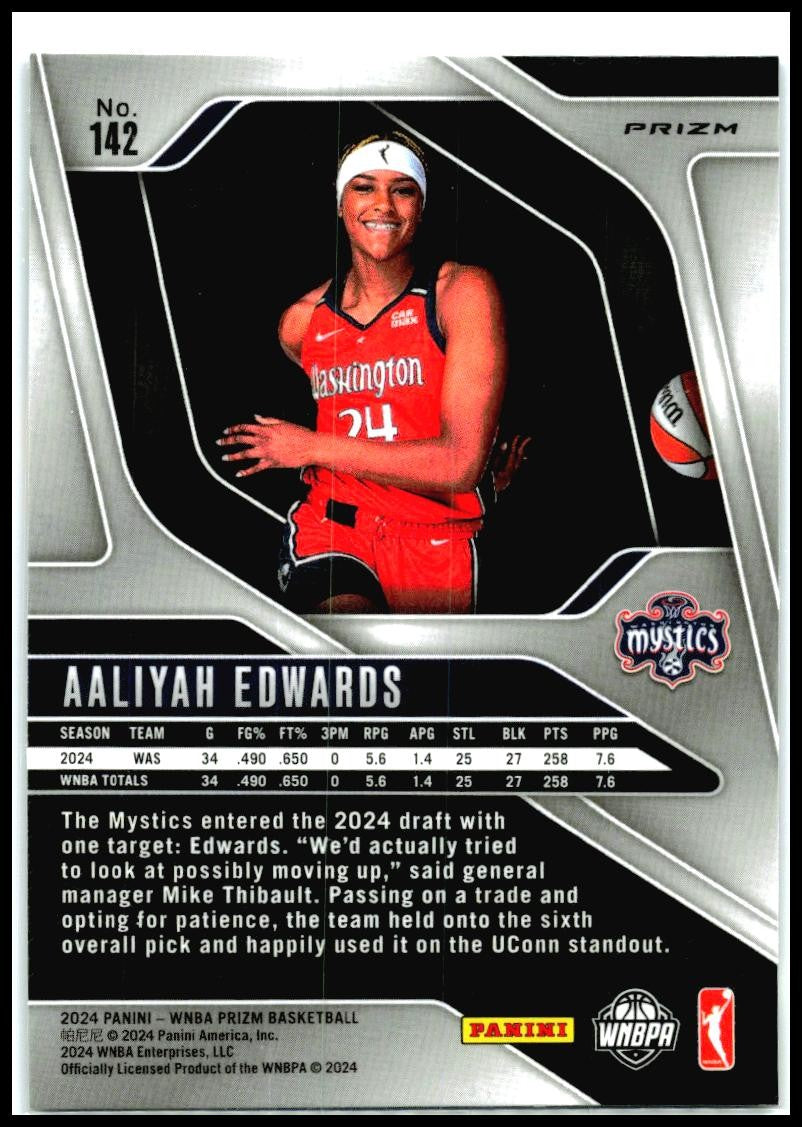 2024 Panini Prizm WNBA Blue Velocity Prizms #142 Aaliyah Edwards Mystics