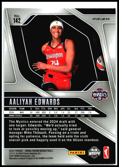 2024 Panini Prizm WNBA Blue Velocity Prizms #142 Aaliyah Edwards Mystics