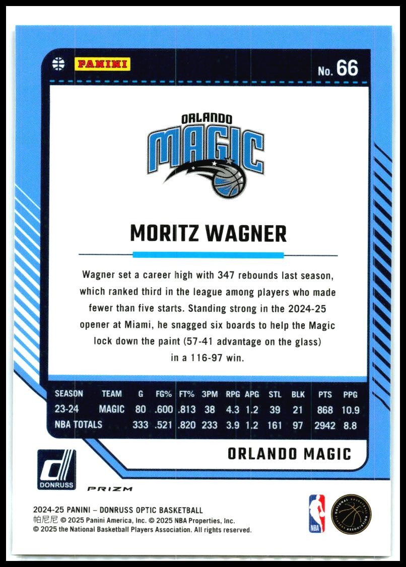2024-25 Donruss Optic Purple #66 Moritz Wagner Orlando Magic