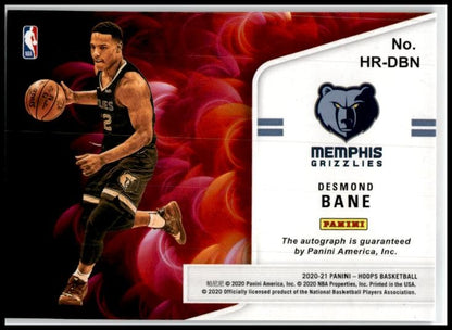 2020-21 Hoops Hot Signatures Rookies Red #HR-DBN Desmond Bane Auto Grizzlies