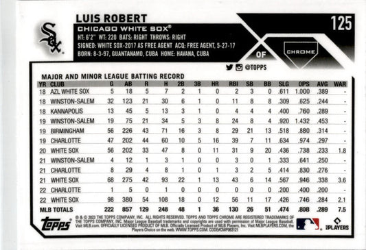 2023 Topps Chrome Sepia Refractor #125 Luis Robert Chicago White Sox.