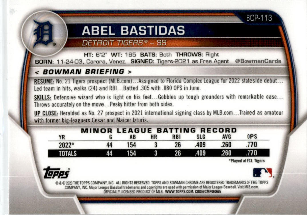 2023 Bowman Chrome #BCP-113 Abel Bastidas