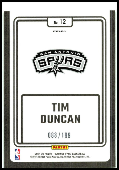 2024-25 Donruss Optic Green Winner Stays #12 Tim Duncan Spurs
