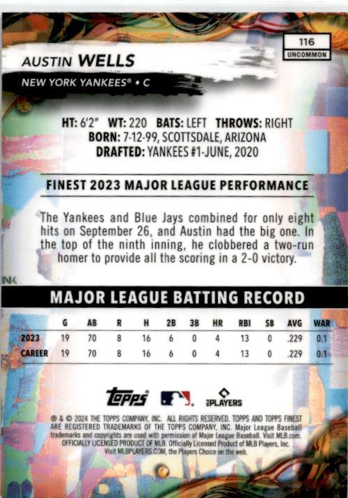 2024 Finest #116 Austin Wells Rookie New York Yankees