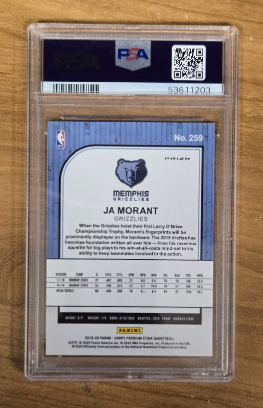 2019-20 Hoops Prizms Pulsar #259 Ja Morant Rookie Memphis Grizzlies PSA 10