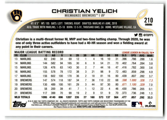 2022 Topps Chrome X-Factor Christian Yelich Milwaukee Brewers #210