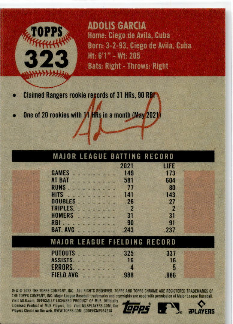 2022 Topps Chrome Platinum Anniversary Prism Refractor #323 Adolis Garcia Ranger