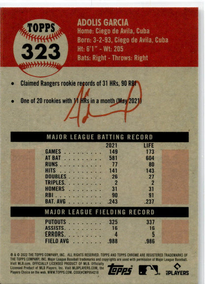 2022 Topps Chrome Platinum Anniversary Prism Refractor #323 Adolis Garcia Ranger