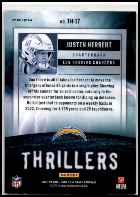 2023 Panini Rookies & Stars Thrillers Red Plaid #TH-17 Justin Herbert Chargers