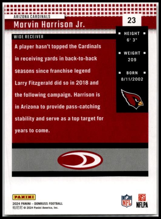 2024 Donruss Retro 2004 #23 Marvin Harrison Jr. Arizona Cardinals