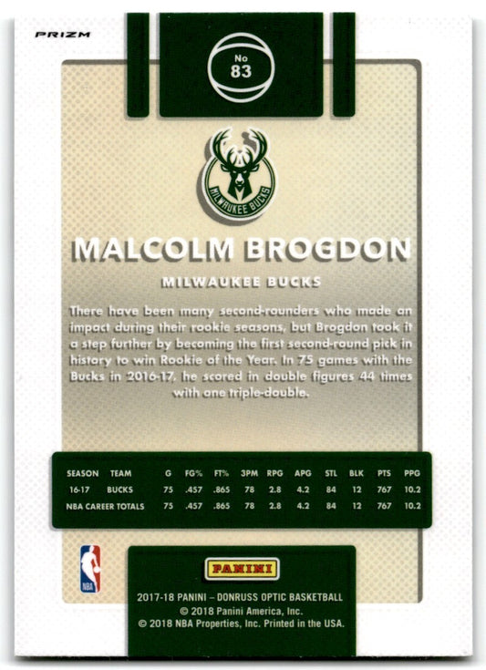 2017-18 Donruss Optic Silver Malcolm Brogdon Baseball Milwaukee Bucks #83
