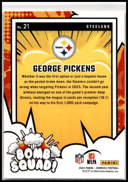2024 Donruss Bomb Squad #21 George Pickens Pittsburgh Steelers