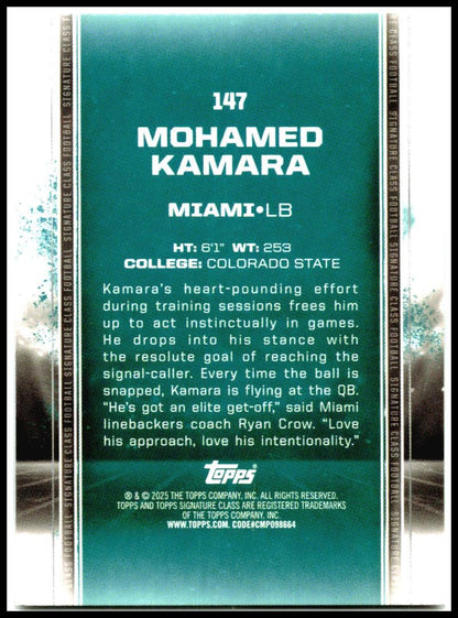 2024 Topps Signature Class Bronze #147 Mohamed Kamara Rookie Miami Dolphins