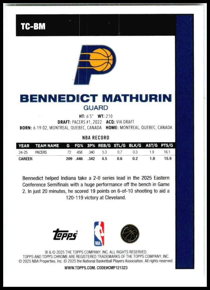 2025-26 Topps 1980-81 Topps Chrome Mojo #TC-BM Bennedict Mathurin Indiana Pacers