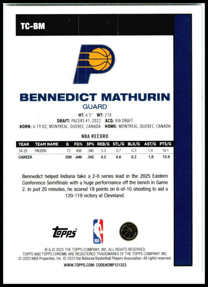 2025-26 Topps 1980-81 Topps Chrome Mojo #TC-BM Bennedict Mathurin Indiana Pacers