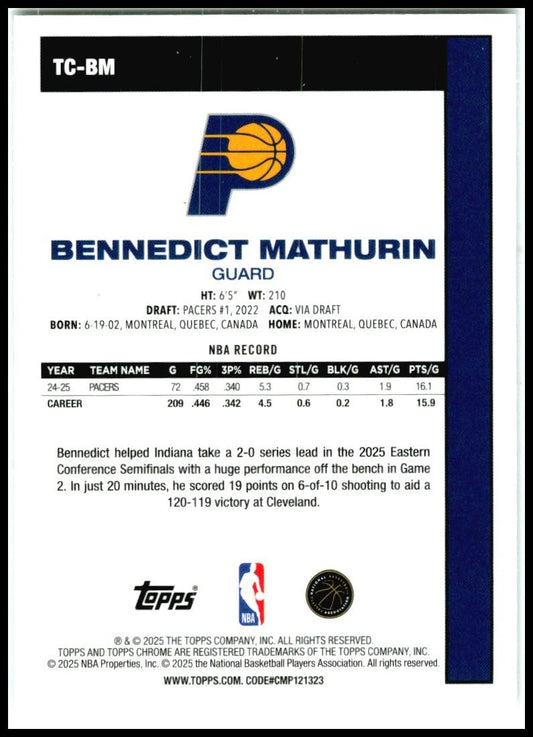 2025-26 Topps 1980-81 Topps Chrome Mojo #TC-BM Bennedict Mathurin Indiana Pacers