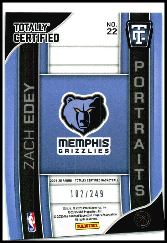 2024-25 Totally Certified Portraits Mirror Neon Orange #22 Zach Edey Grizzlies