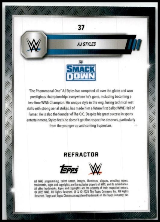 2025 Topps Chrome WWE Refractor #37 AJ Styles