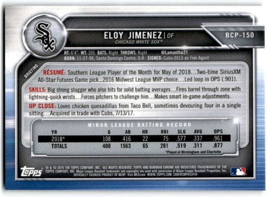 2019 Bowman Chrome Prospects Mega Box Mojo Refractor Eloy Jimenez Chicago White