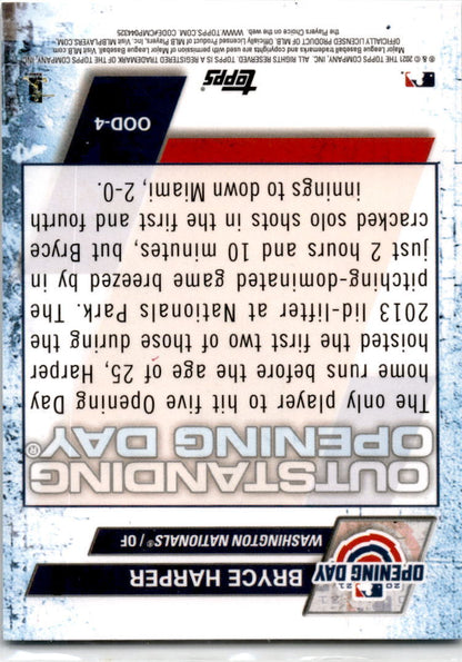 2021 Topps Opening Day Oustanding #OOD-4 Bryce Harper Washington Nationals