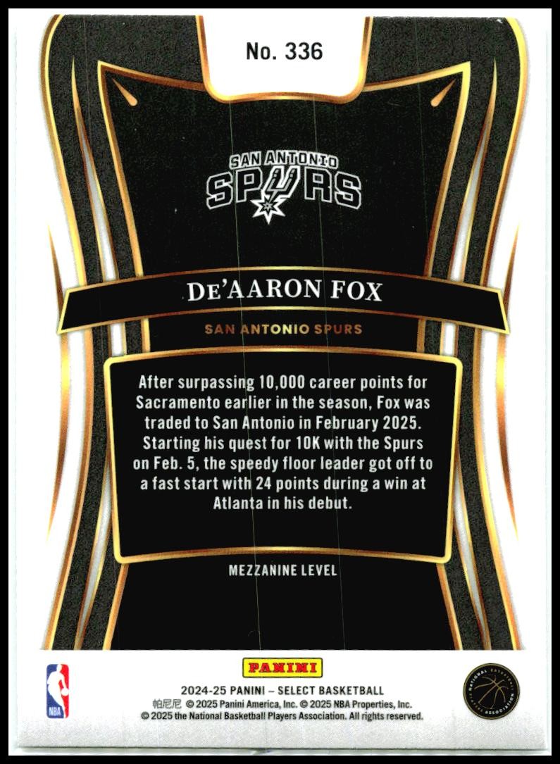 2024-25 Panini Select #336 De'Aaron Fox San Antonio Spurs