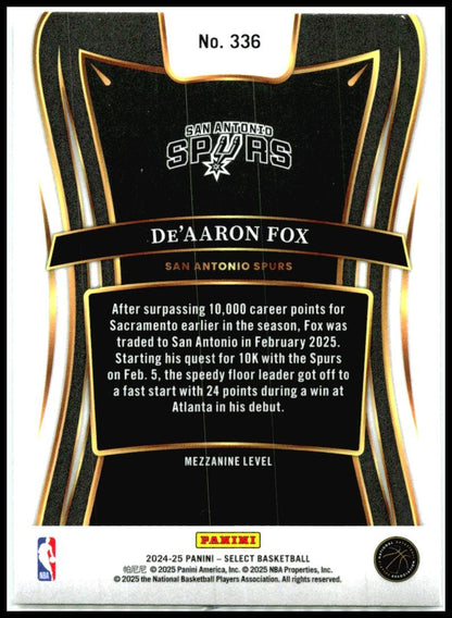 2024-25 Panini Select #336 De'Aaron Fox San Antonio Spurs
