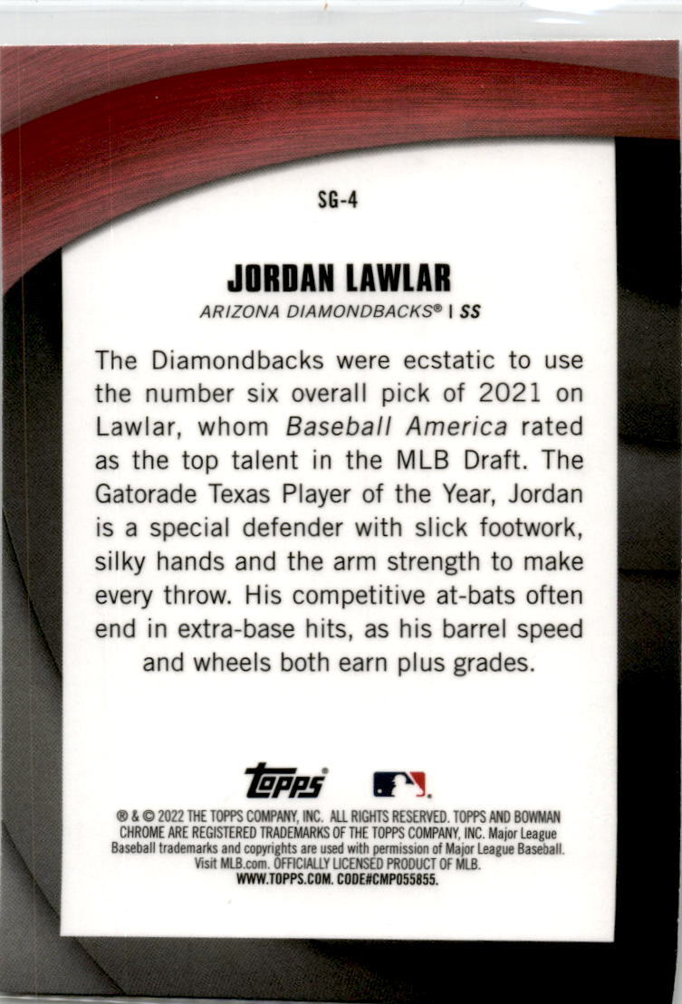 2022 Bowman Chrome Shades of Greatness #SG-4 Jordan Lawlar Arizona Diamondbacks