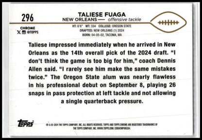 2024 Topps Chrome #296 Taliese Fuaga Rookie New Orleans Saints