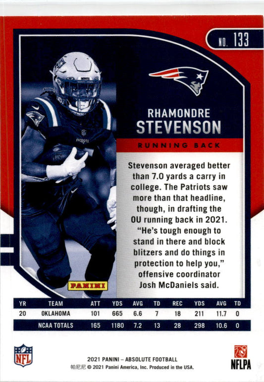 2021 Panini Absolute #133 Rhamondre Stevenson  Rookie New England Patriots