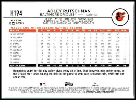 2024 Topps Holiday #H194 Adley Rutschman Baltimore Orioles