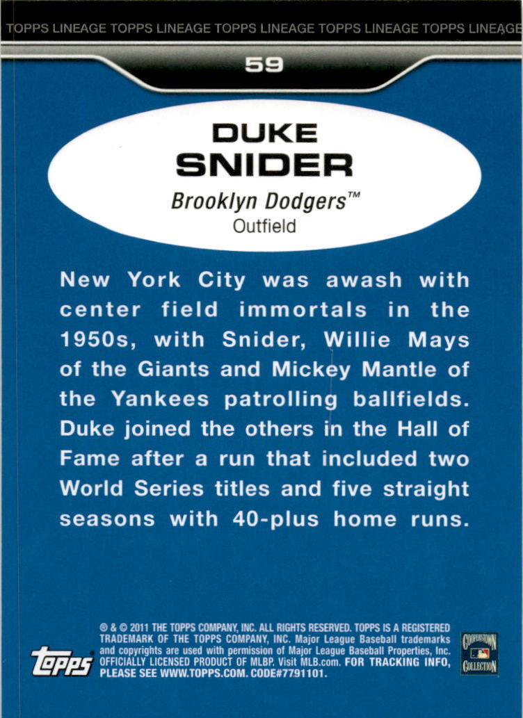 2011 Topps Lineage #59 Duke Snider Brooklyn Dodgers