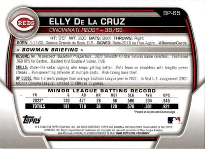 2023 Bowman Prospects #BP-65 Elly De La Cruz Cincinnati Reds