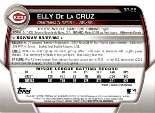 2023 Bowman Prospects #BP-65 Elly De La Cruz Cincinnati Reds