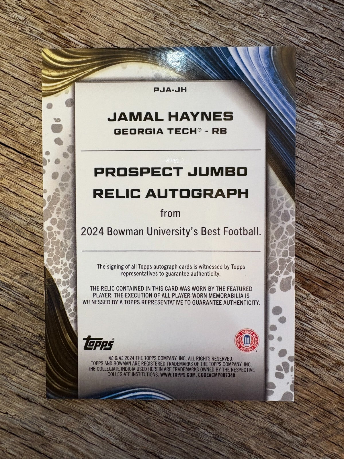 2024 Bowman Best U Refractor #PJA-JH Jamal Haynes Patch Auto Georgia Tech