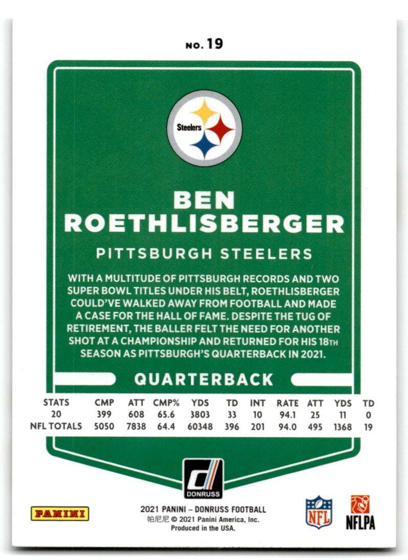 2021 Donruss Ben Roethlisberger Pittsburgh Steelers #19