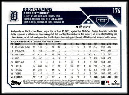 2023 Topps #176 Kody Clemens Detroit Tigers