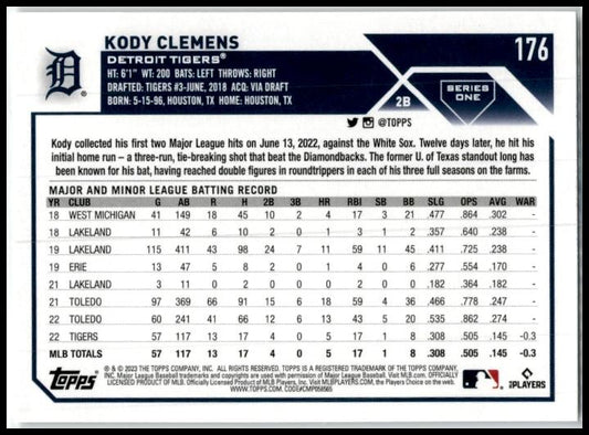 2023 Topps #176 Kody Clemens Detroit Tigers
