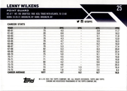 2023-24 Topps Chrome Basketball #25 Lenny Wilkens Cleveland