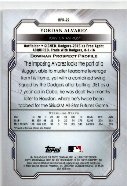 2019 Bowman Sterling Speckle #BPR-22 Yordan Alvarez Houston Astros /99