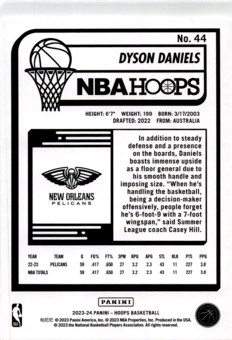 2023-24 Hoops Winter #44 Dyson Daniels New Orleans Pelicans